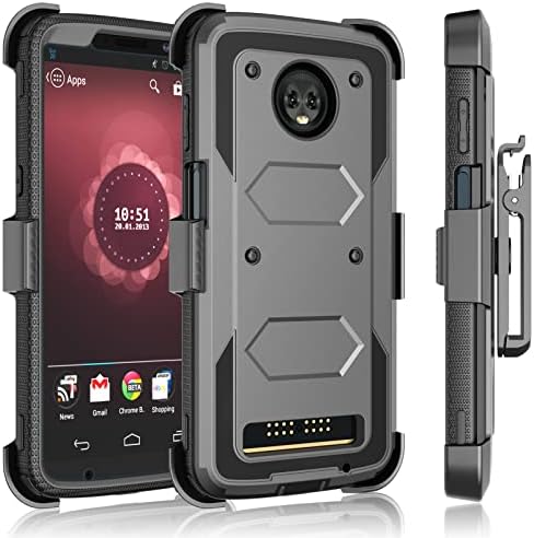 Tekcoo עבור Motorola Moto Z3 Play Case/Verizon Moto Z3 CLIP HARSER, [TSHELL] [מסך מובנה] מאובטח מגן על חגורת נעילה מסתובבת מגן